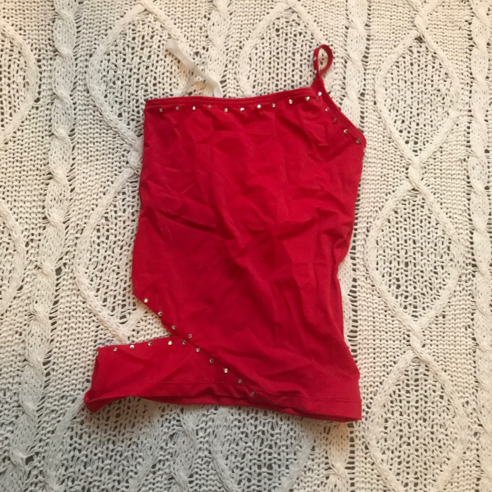 red dance one shoulder tank top with cutout detail